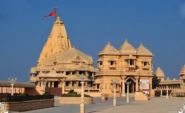 Somnath Temple at sunrise with the Arabian Sea in the background, Gujarat