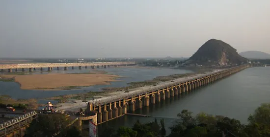 Aerial view of Krishna River dam near Andhra Pradesh