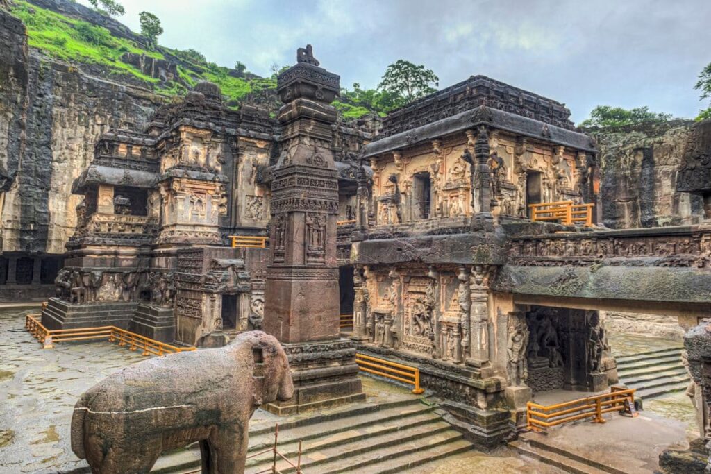 Aerial view of Kailasa Temple Ellora showcasing its monolithic structure