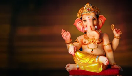 Devotees performing Ganesh Chaturthi Pooja rituals