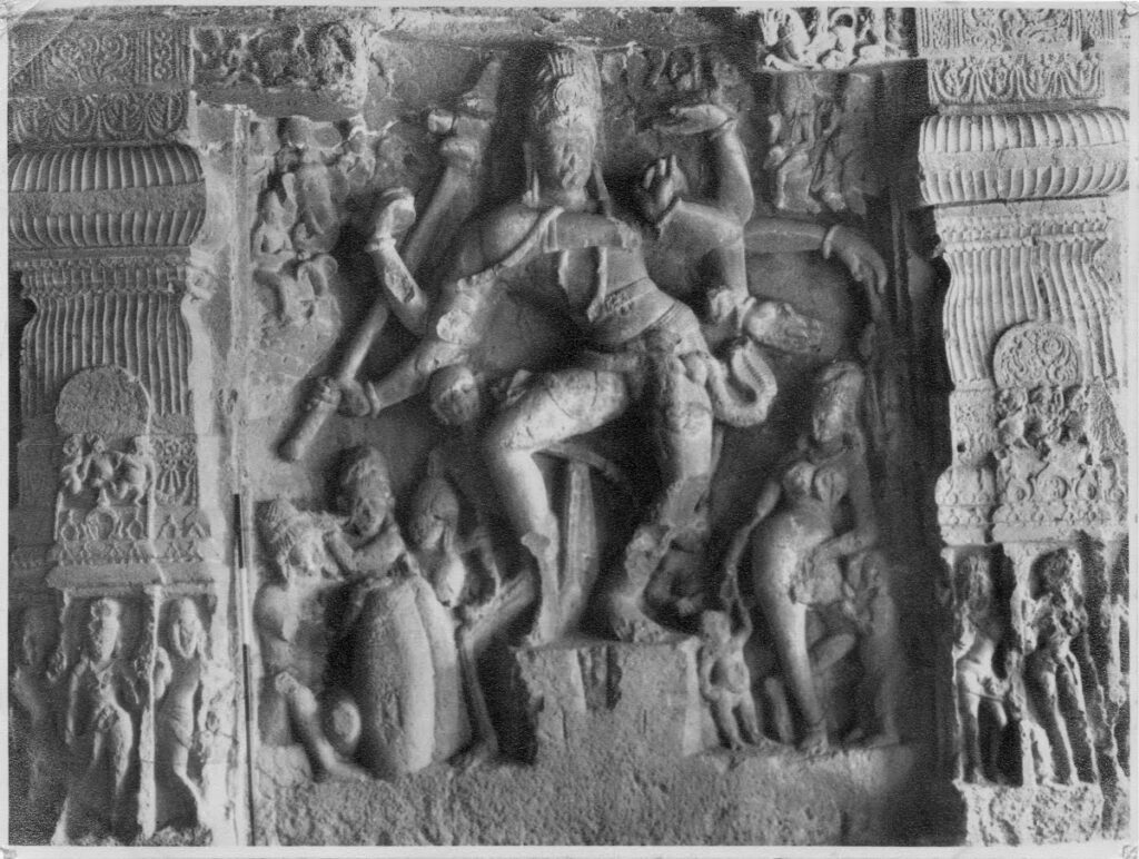 Nataraja sculpture at Ellora Caves in India depicting cosmic dance