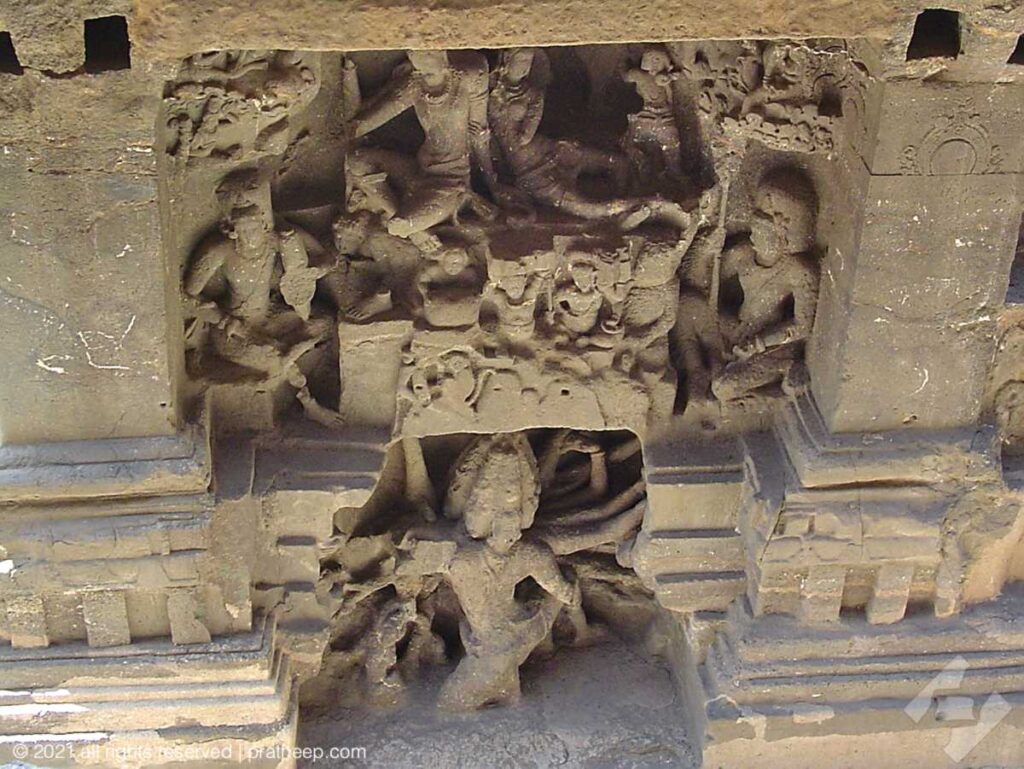 Ravana lifting Kailash sculpture Kailasa Temple Cave 16 Ellora