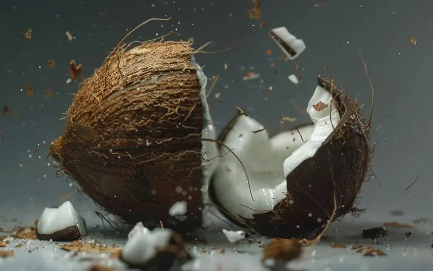 Breaking coconut ritual in Hindu temple as spiritual offering