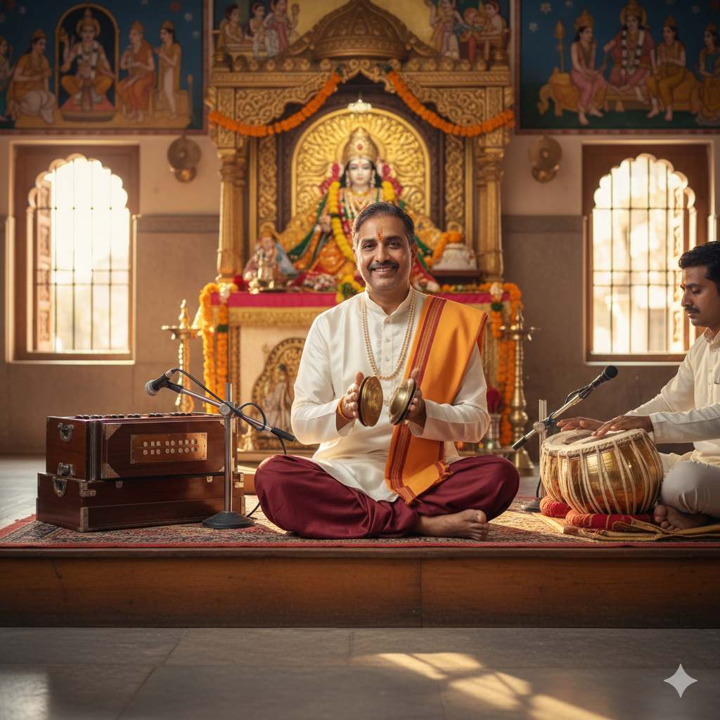 Devotional Kirtan performance by a Kirtankar in Maharashtra.