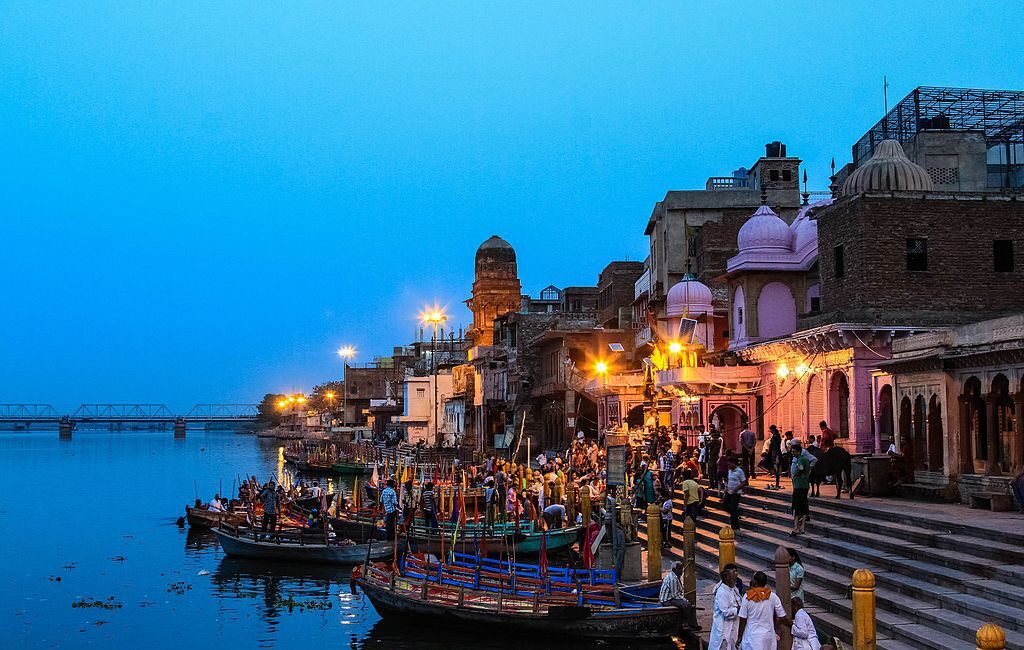 "Colorful local market in Mathura with handicrafts and souvenirs