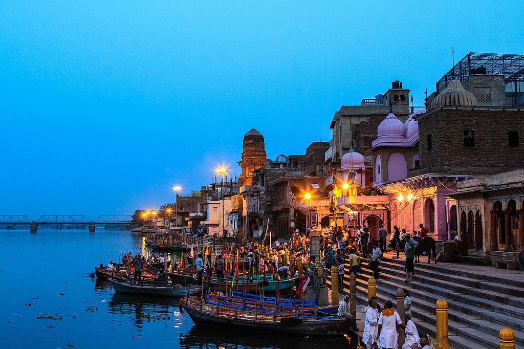 "Colorful local market in Mathura with handicrafts and souvenirs