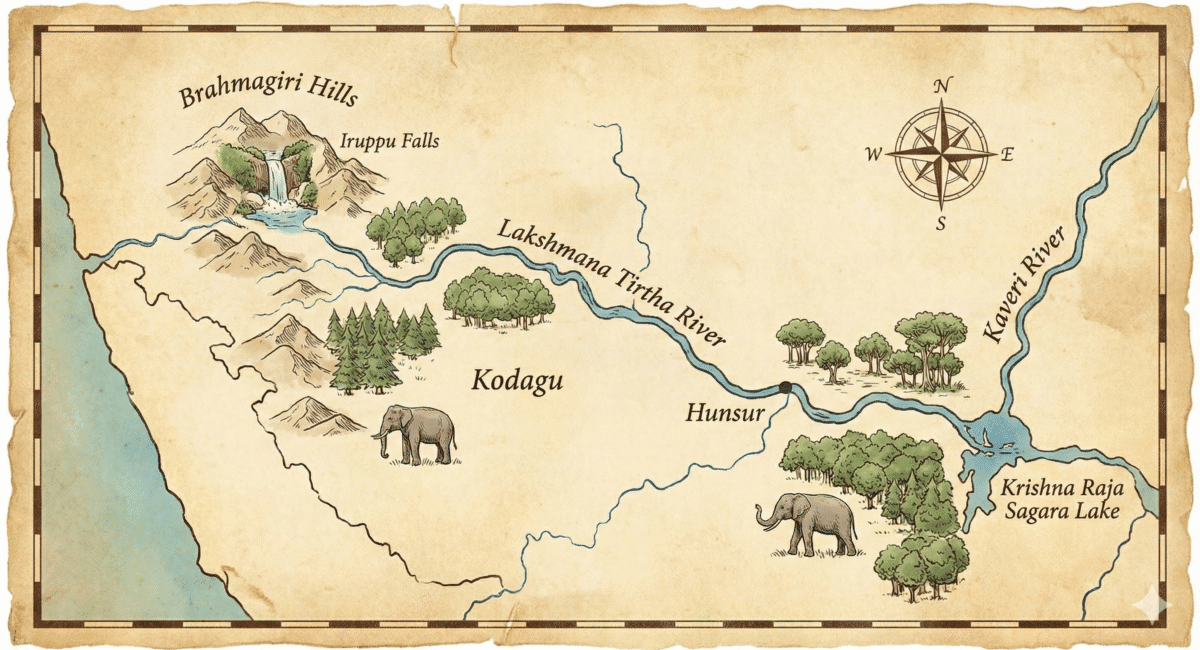 The Divine Flow of Coorg: A Complete Guide to the Lakshmana Tirtha River 1 lakshmana tirtha river map
