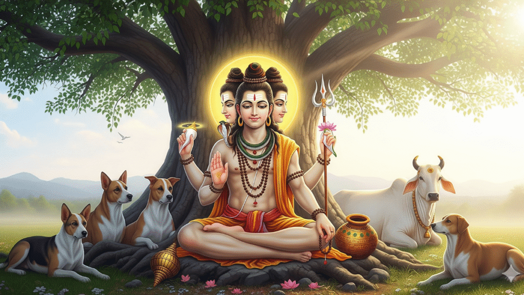 दत्तात्रेय तीन मुखे गाय आणि चार कुत्रे (Lord Dattatreya Symbolic Form)