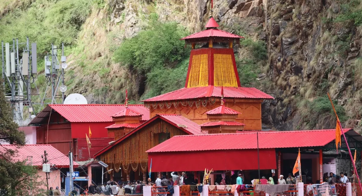 The Yamunotri Temple shrine at about 3,293 m altitude, the source of the Yamuna River