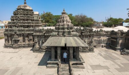 Exterior view of Amruteshwar Temple Amruthapura showing star-shaped Hoysala architecture
