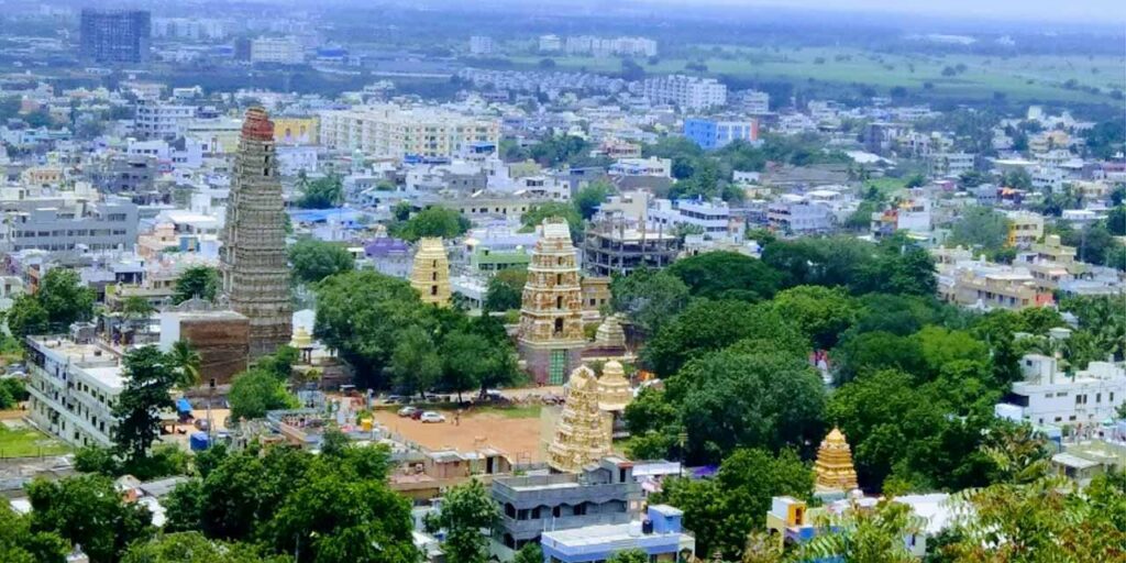 Panoramic view of the auspicious Mangalagiri hill in Guntur district, Andhra Pradesh.