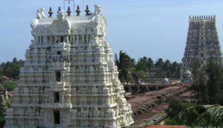 Golden tower of Ranganathaswamy Vishnu Temple in India