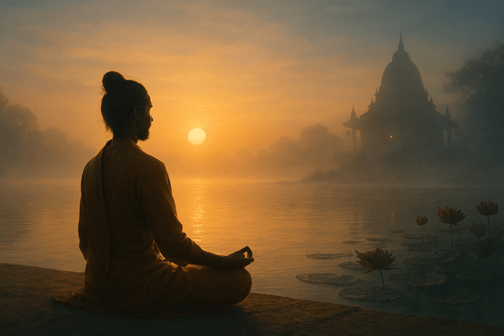 Brahma Muhurta: The Sacred Hour That Can Transform Your Life 1 Brahma muhurta meditation at sunrise with peaceful atmosphere