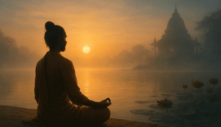 Brahma Muhurta: The Sacred Hour That Can Transform Your Life 2 Brahma muhurta meditation at sunrise with peaceful atmosphere