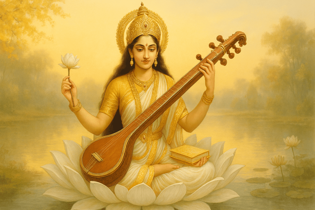 Saraswati Puja 2026 celebration with decorated idol of Goddess Saraswati