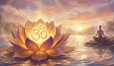 Hindu philosophy symbols including Om and lotus representing ancient wisdom for modern life